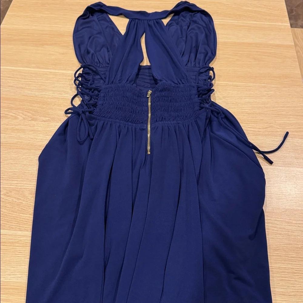 Express Halter Navy Blue Lace up Dress - Picture 5 of 8